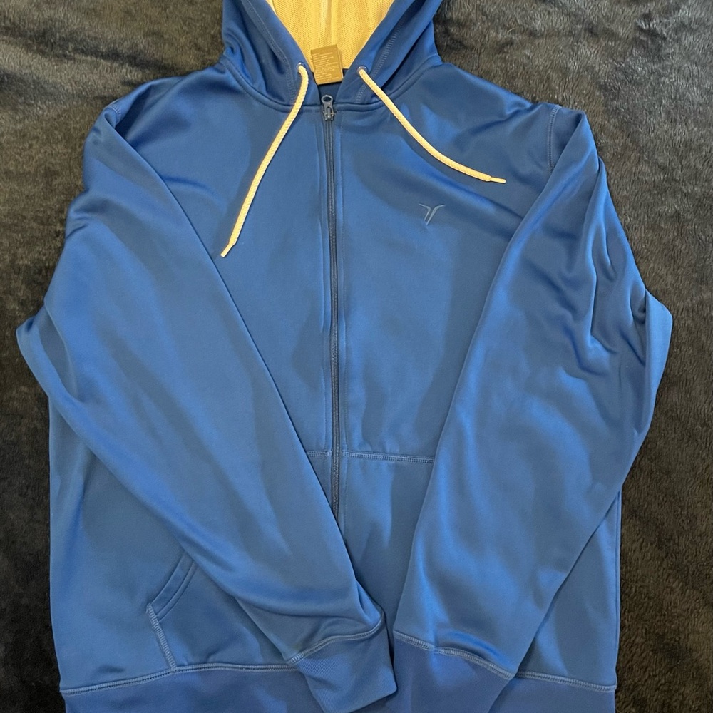 Active by Old Navy Large Blue Zip-Up Hoodie with white Lining hood (bin c)
